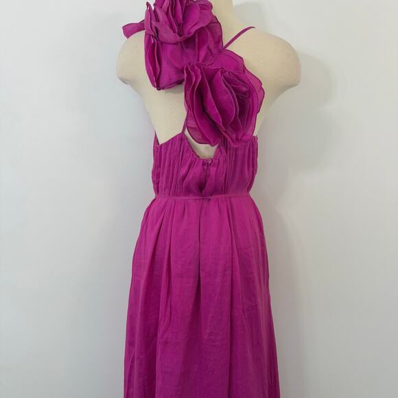 AJE Quintessa Flower Midi Dress in Deep Magenta Linen Silk Blend US 12 NWT - Picture 9 of 15